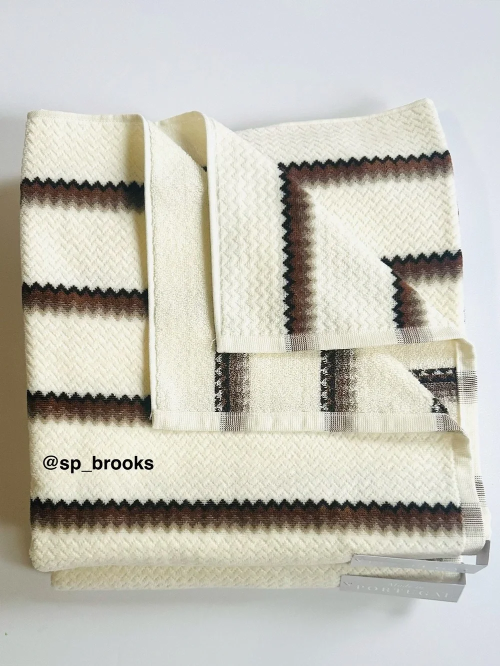 🎁6PC FELPINTER Bath Towel Set - Portugal Cotton Cream Zigzag Textured Towels